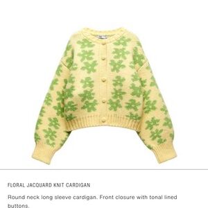 Zara Yellow and Green Floral Knit Cardigan
